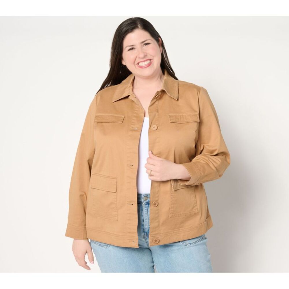 Denim & Co Women's Jacket Sz S Co. EasyWear Twill Button Front DARK BEIGE